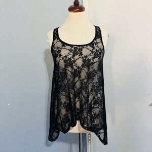 Express Women Black Charcoal Lace Relaxed Fit Top Size XS